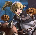  blonde_hair flail hirosato jack-o'-lantern maid maid-san_wo_migi_ni maid_headdress morning_star open_mouth ponytail pumpkin rachel_millfall solo spiked_mace weapon 