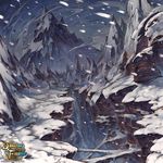  canyon cliff cloud cloudy_sky copyright_name dungeon_and_fighter logo mountain no_humans official_art outdoors scenery sky snow snowflakes snowing snowstorm yi_lee 