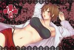  breasts brown_eyes brown_hair garuko large_breasts meiko midriff navel panties short_hair side-tie_panties solo underwear vocaloid 