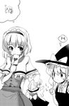  alice_margatroid braid capelet doll frown greyscale hairband hat heart kirisame_marisa letter love_letter monochrome multiple_girls shanghai_doll takara_akihito touhou witch_hat yuri 