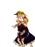  arm_warmers bad_id bad_pixiv_id blonde_hair breast_rest breasts breasts_on_head chain closed_eyes covering_eyes cuffs horn hoshiguma_yuugi huge_breasts long_hair mizuhashi_parsee multiple_girls pointy_ears scarf short_hair touhou touhou_senyou 