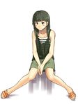  bad_id bad_pixiv_id blush green_eyes green_hair legs original sandals shibasaki_shouji sitting skirt smile solo 