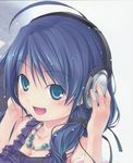  ahoge blue_hair copyright_request green_eyes headphones highres hiiro_yuki jewelry necklace solo 