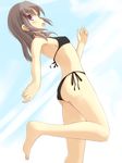  barefoot bikini brown_hair kuro_(be_ok) original red_eyes short_hair solo swimsuit 