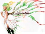  green_hair leaf m-hit original personification plant_girl short_hair solo veins wand wings 