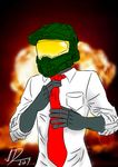  explosion fire halo helmet intense master_chief red_tie suit 
