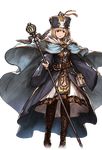  alpha_transparency blonde_hair bob_cut boots brown_eyes cape cleric_(granblue_fantasy) djeeta_(granblue_fantasy) dress full_body granblue_fantasy looking_at_viewer minaba_hideo official_art parted_lips solo staff transparent_background 