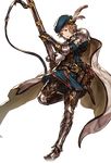  alpha_transparency armor armored_boots beret boots brown_eyes brown_hair cape full_body gauntlets gran_(granblue_fantasy) granblue_fantasy gun hat hat_feather hawkeye_(granblue_fantasy) male_focus minaba_hideo official_art rifle solo standing standing_on_one_leg transparent_background weapon 