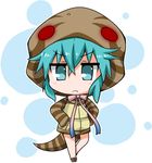  :&lt; aqua_eyes aqua_hair bangs bare_legs blush chibi closed_mouth crossed_bangs eyebrows_visible_through_hair full_body geta gradient_ribbon hands_in_pockets hood hoodie jitome jpeg_artifacts kemono_friends looking_at_viewer neck_ribbon noai_nioshi outline pocket ribbon sidelocks snake_tail solo standing striped_clothes striped_tail tail tsuchinoko_(kemono_friends) v-shaped_eyebrows white_background white_outline 