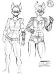  2017 abs angry artist_name badass_belt bamf_belt breasts chest_tuft clothing concept concept_art crop_top cybernetics cyborg electronic female fur hair happy harpseal hyena invalid_tag jeans machine mammal multicolored_fur muscular muscular_female name pants pattern pointy_ears robotic robotic_arm robotic_eye shirt smile spiky_hair standing t-shirt teeth thumbs_up tuft two_tone_fur wire 