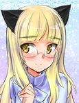  animal_ears aohashi_ame bangs blonde_hair blue_shirt blush cat_ears closed_mouth glasses gradient gradient_background long_hair looking_at_viewer perrine_h_clostermann portrait shirt sketch smile solo strike_witches upper_body world_witches_series yellow_eyes 
