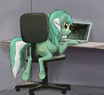  2017 amber_eyes chair computer cutie_mark el-yeguero equine female feral friendship_is_magic hair horn looking_at_viewer looking_back lyra_heartstrings_(mlp) mammal multicolored_hair my_little_pony smile solo two_tone_hair unicorn 