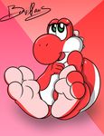  2017 3_toes alternate_color benjipaws female foot_fetish foot_focus looking_at_viewer mario_bros nintendo paws scalie simple_background sitting slightly_chubby solo toes video_games yoshi 