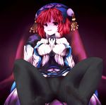  1girl artist_request ass black_legwear blush boots breasts come_hither dewprism gloves hat looking_at_viewer maya_(dewprism) open_mouth pantyhose red_eyes red_hair seductive_smile shiny shiny_hair short_hair smile solo 