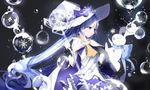  blue_eyes blue_hair bubble bunny cape douzhi hand_on_hip hat hatsune_miku long_hair scepter skirt snowflakes twintails very_long_hair vocaloid wand witch_hat yuki_miku yukine_(vocaloid) 