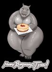  anthro avias_(artist) breasts cake featureless_crotch female food hippopotamus looking_at_viewer mammal obese overweight smile solo standing 