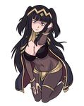  1girl bangs black_hair blunt_bangs bodysuit bracelet breasts bridal_gauntlets cape circlet cleavage covered_navel fire_emblem fire_emblem:_kakusei high_resolution jewelry long_hair short_twintails solo tharja tharja_(fire_emblem) thigh_strap tied_hair transparent_background twintails very_high_resolution 