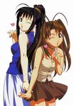  2girls aoyama_motoko brown_eyes brown_hair heart highres jpeg_artifacts love_hina matching_hair/eyes multiple_girls narusegawa_naru one_eye_closed skirt 