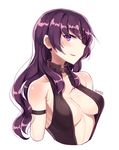  bad_id bad_pixiv_id bare_shoulders breasts center_opening eyepatch goyain long_hair looking_at_viewer medium_breasts mirai_nikki no_bra parted_lips purple_eyes purple_hair smile solo upper_body uryuu_minene vest wavy_hair white_background 