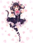  :3 :d ahoge animal_ears black_dress black_footwear black_hair black_legwear blue_eyes bow bowtie cat_ears cat_tail cyan_(show_by_rock!!) dress fangs frilled_dress frills full_body hair_bow headdress heart heart_background looking_at_viewer mary_janes nail_polish open_mouth paw_pose pink_bow pink_neckwear puffy_short_sleeves puffy_sleeves red_nails ringlets shimogu shoes short_sleeves show_by_rock!! smile solo sparkle striped striped_legwear tail white_legwear wrist_cuffs 