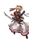  alpha_transparency alternate_hairstyle armor armored_dress blonde_hair bob_cut brown_eyes djeeta_(granblue_fantasy) full_body granblue_fantasy hair_ribbon japanese_armor kote light_smile looking_at_viewer minaba_hideo official_art ponytail ribbon samurai_(granblue_fantasy) scabbard sheath short_hair shoulder_armor smile sode solo sword transparent_background weapon 