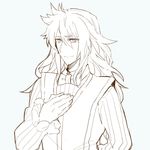  banira_(ri0115ka) cosplay fate/apocrypha fate/extra fate/extra_ccc fate_(series) formal hans_christian_andersen_(fate) hans_christian_andersen_(fate)_(cosplay) looking_at_viewer male_focus monochrome siegfried_(fate) smile solo suit 