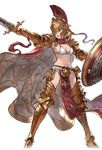  alpha_transparency armor bikini_top boots djeeta_(granblue_fantasy) full_body gauntlets granblue_fantasy helmet holding holding_sword holding_weapon legs_apart minaba_hideo official_art open_mouth pelvic_curtain pointing shield solo sparta_(granblue_fantasy) sword thigh_boots thighhighs transparent_background weapon 