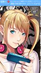  blonde_hair blue_eyes blush cellphone earrings food headphones highres holding jewelry looking_at_viewer mole mole_under_eye mouth_hold original phone pocky sei_shoujo solo twintails 