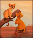  duo feline feral fur kitchiki lion mammal orange_eyes orange_fur outside pale_eyes sitting smile tan_fur 