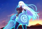  1girl breasts lance large_breasts long_hair red_eyes selvaria_bles silver_hair source_request 