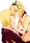  1girl blonde_hair carrying choker collarbone dress edna_(tales) eizen_(tales) hair_ornament looking_at_another short_hair siblings smile tales_of_(series) tales_of_berseria tales_of_zestiria upper_body white_background xia_(ryugo) 