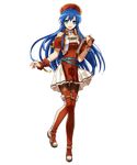  belt blue_eyes blue_hair book boots bracelet bunbun capelet detached_collar dress fire_emblem fire_emblem:_fuuin_no_tsurugi fire_emblem_heroes full_body gloves hat highres holding holding_book jewelry lilina long_hair looking_at_viewer official_art open_mouth pantyhose pleated_skirt red_footwear red_legwear short_sleeves skirt smile solo standing thigh_boots thighhighs transparent_background 