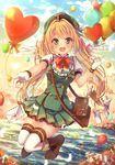  :d ahoge angel angel_wings bag balloon bangs beret blonde_hair blurry boots breasts brown_footwear cloud cloudy_sky commentary_request day depth_of_field double-breasted eyebrows_visible_through_hair fang flying gloves green_eyes green_skirt hair_intakes hand_up hat heart_balloon holding holding_balloon knee_boots knees_together_feet_apart long_hair looking_at_viewer mailman medium_breasts moe2016 nemuri_nemu ocean open_mouth original outdoors over-kneehighs petticoat pleated_skirt puffy_short_sleeves puffy_sleeves satchel short_sleeves skirt sky smile solo thighhighs town twintails very_long_hair white_gloves white_legwear wings 