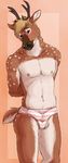  abs anthro balls blue_eyes blush brown_fur cervine chital clothing cute deer deer-spangle diphallism erection female_underwear fur horn male mammal marjani multi_penis muscular nipples panties penis simple_background smile solo spots spotted_fur two_penises underwear white_fur 