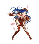  blue_eyes blue_hair book boots breasts bunbun capelet cleavage dress fire_emblem fire_emblem:_fuuin_no_tsurugi fire_emblem_heroes full_body gloves hat highres holding holding_book lilina long_hair official_art open_mouth pantyhose pleated_skirt short_sleeves skirt small_breasts solo thigh_boots thighhighs torn_clothes torn_legwear transparent_background 