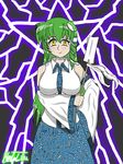  absurdres artist_name bad_anatomy green_hair highres kochiya_sanae lasers mortal242 self_upload source_request star touhou trash 