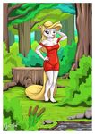  animaniacs anthro blonde_hair detailed_background female fur hair looking_at_viewer mammal minerva_mink mink mustelid mysticalpha red_dress solo standing text warner_brothers white_fur 