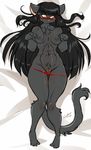 2017 anthro areola athletic big_breasts black_fur black_hair blush breasts cat chalo clothing feline female fur hair las_lindas long_hair lying mammal nipples nude on_back panties pussy rachael_saleigh solo thick_thighs underwear wide_hips yellow_eyes 