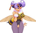  arthropod bee darkstalkers digital_media_(artwork) hair humanoid insect monster_girl_(genre) pixel_(artwork) purple_eyes purple_hair pussy q-bee real-warner stinger video_games wings 