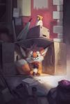  box canine cute fox home in_box looking_at_viewer mammal outside paws sad silverfox5213 smile solo 