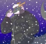  clothing dragon hair horn male manyu1085 outside simple_background snow solo standing 