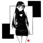  arm_behind_back bishoujo_senshi_sailor_moon breasts chris_re5 cleavage cleavage_cutout dress highres hino_rei long_hair medium_breasts monochrome signature smile solo spot_color 