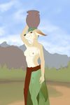  9x9 anthro armpits breasts canine clothed clothing female fennec fox mammal partially_clothed pottery pussy solo topless translucent walking 
