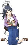  ahoge akebono_(kantai_collection) alternate_costume anchor black_hair character_doll drew_(drew213g) flower full_body game_cg hair_flower hair_ornament hina_ningyou kantai_collection long_hair long_skirt machinery oboro_(kantai_collection) official_art remodel_(kantai_collection) rigging sazanami_(kantai_collection) skirt smile solo torn_clothes torn_skirt transparent_background ushio_(kantai_collection) 