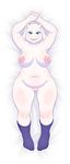  2017 anthro areola armpits bed bedroom_eyes belly boss_monster breasts caprine clothing dakimakura_design female half-closed_eyes horn legwear long_ears mammal navel nipples on_bed pussy seductive silentsound slightly_chubby smile socks solo toriel undertale video_games 