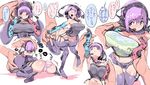  chris_(mario) highres midriff navel nintendo_switch panties personification purple_eyes purple_hair striped striped_panties thighhighs translation_request underwear 