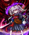  absurdres chain demon_girl duel_monster ghost_ogre_&amp;_snow_rabbit highres horns japanese_clothes katana kimono obi pointy_ears red_eyes sash silver_hair solo spirit-edge sword twintails weapon white_hair yuu-gi-ou 