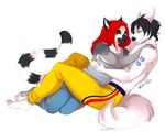  anthro canine clothed clothing duo fur hair hug lemur male male/male mammal myloveless open_mouth primate smile 