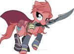  blue_eyes cutie_mark equine fan_character feral hair holding_object holding_weapon hooves kitchiki mammal my_little_pony pink_hair standing weapon 