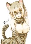  animal_ears bow bowtie cat_ears cat_tail commentary_request fang glasses gloves japari_symbol kemono_friends margay_(kemono_friends) sketch sleeveless solo spotted_hair tail takelu twitter_username 